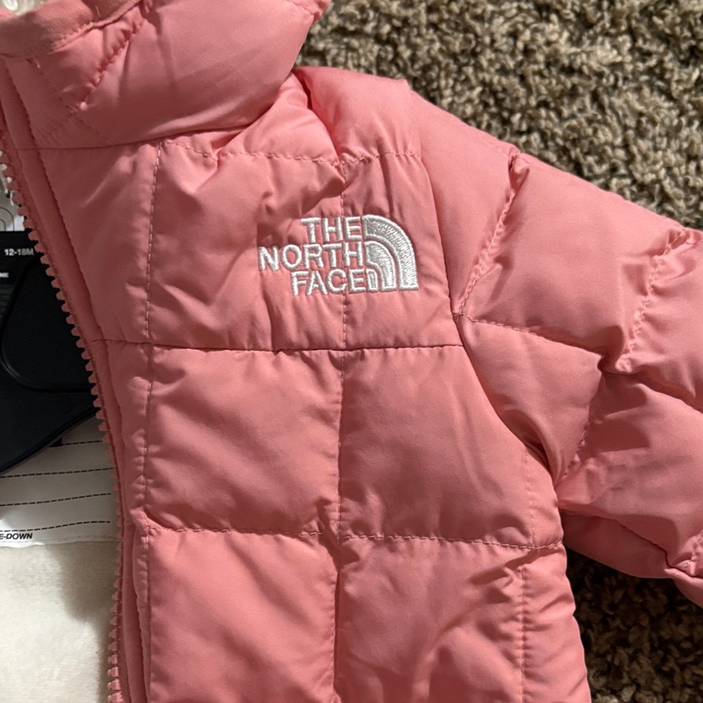 The North Face Pink Quilted Kids Hooded One-Piece Footie - Picture 2 of 7